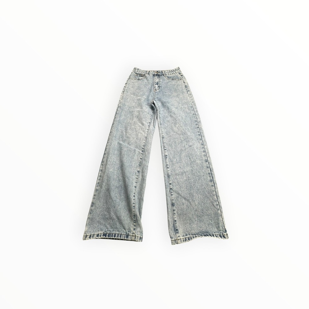 Unbranded Jeans Women M Light‎ Blue Acid Wash Wide Leg Baggy High Rise Denim